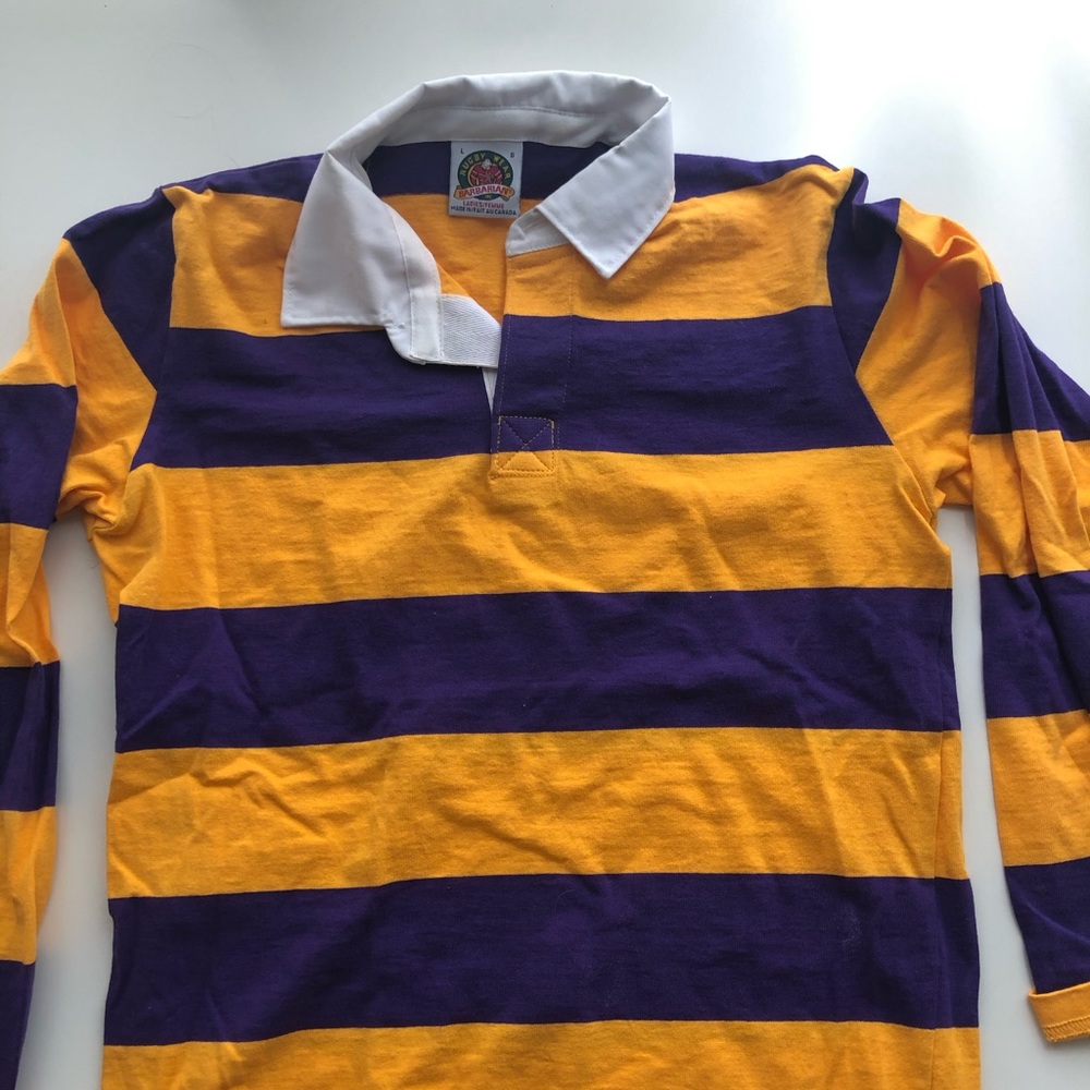 Purple & Yellow striped collared rugby shirt